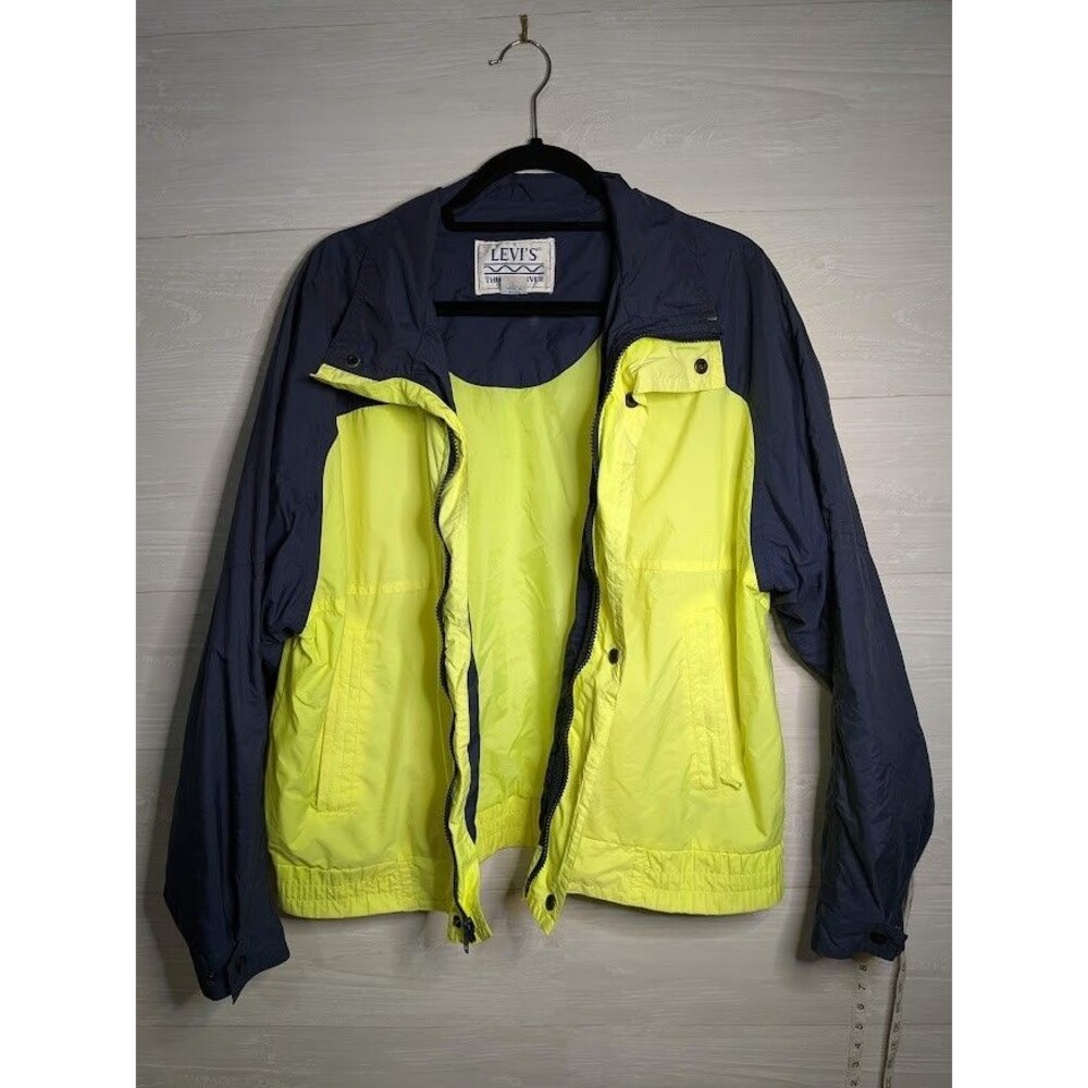 VINTAGE Levis Thunder River Neon Yellow Blue Sz L Colorblock Windbreaker Jacket